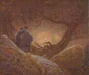 Caspar David Friedrich Zwei Manner in Betrachtung des Mondes oil painting